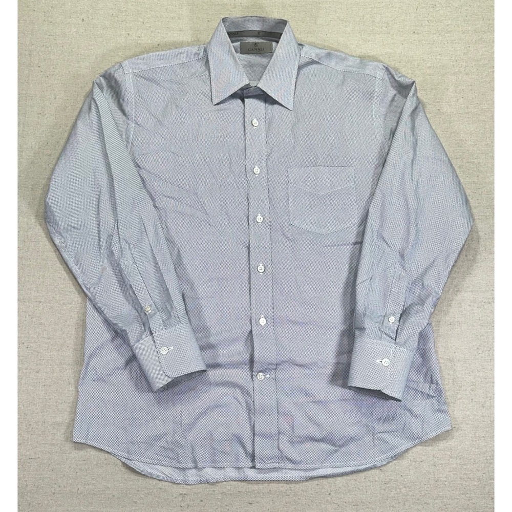 CANALI Men's Medium‎ Cotton Dress Shirt MADE In ITALY Button Long Sleeve